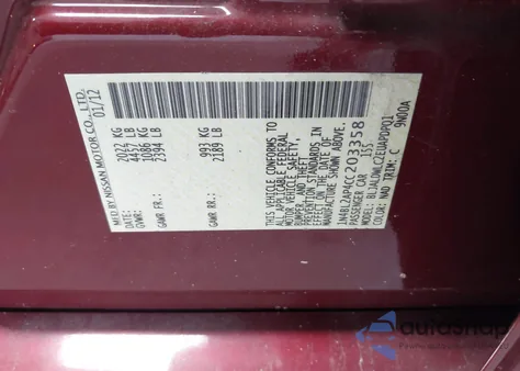 2012 Nissan Altima 3.5 Sr из США, поврежденный, VIN 1N4BL2AP4CC203358